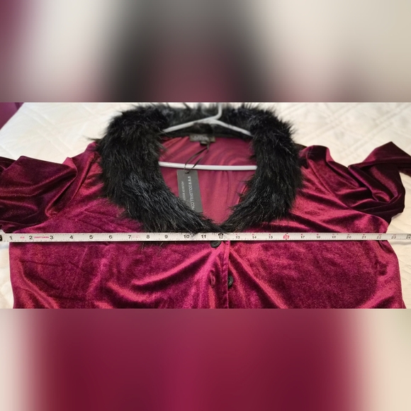 Dolls Kill Deep Red/Burgundy Velvet Coat with Black Trim - Picture 4 of 5